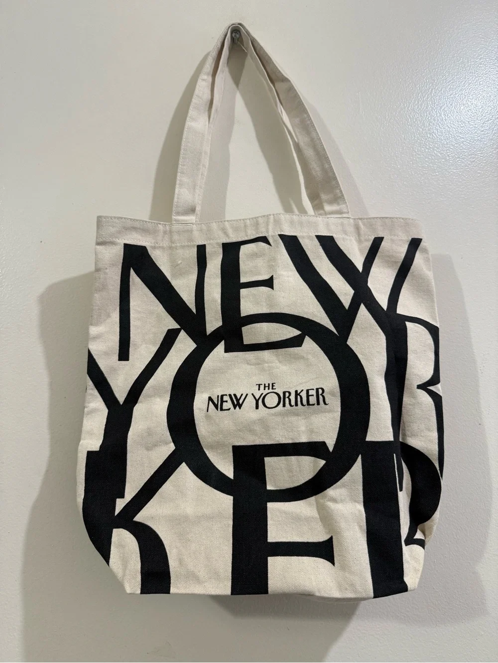 The New Yorker Cream & Black Logo Canvas Tote Bag